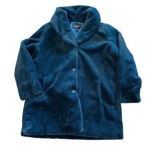 Dennis Basso Plush Teal Blue Soft Jacket Size L Oversized Coat Vintage